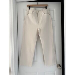 Frank & Eileen Womens Cream Denim Raw Hem Pants